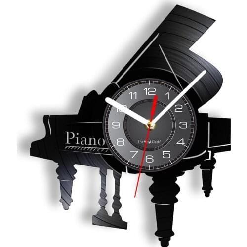 Grand Piano Vinyl Record Clock Pianoforte Keyboard Instrument Music Room Art Musician Home Decor Watch Pianist Musical Gift