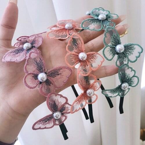 Fairy Embroidery Butterfly Crystal Pearl Headbands For Women Girls Flower Hair Accessories Colorful Hairband Head Wrap Hair Band