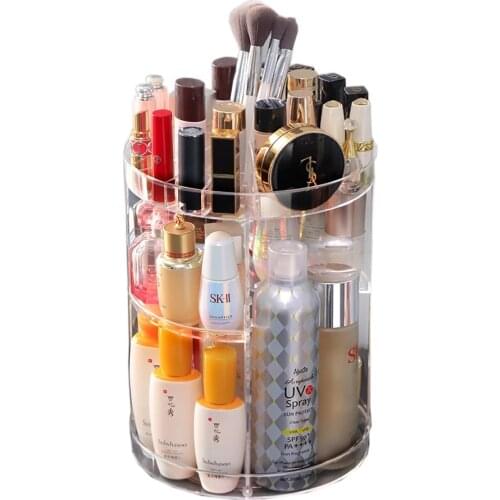 Skin Care Product Storage Box 360 Rotating Makeup Organizer Box Dresser Lipstick Shelf Diamond Pattern Cosmetics Case Acrylic