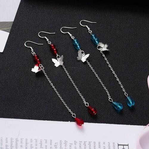 Heaven Officials Blessing Drop Stud Earring Women Pendant Hook Earrings Classical Jewelry Butterfly Gold Color Tassel Kolczyki