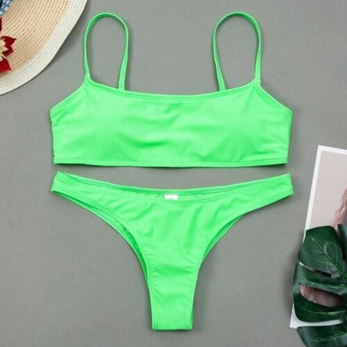 Women Sexy Push Up Bra Low Waist Thongs Solid Color Bikini Set Triangle Swimsuit