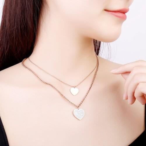 Stainless Steel Double Crystal Heart Pendant Necklaces For Woman Silver Color Necklace Gift Female Jewelry Collier 2020 Fashion