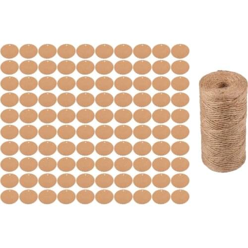 100Pcs Kraft Paper Tags with 100m String Craft Gift Tags Wedding Brown Tags with Jute Twine (Brown) - 6 Styles to Choose