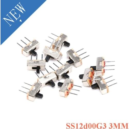 100pcs Interruptor on-off Mini Slide Switch SS12D00 SS12D00G3 3pin 1P2T 2 Position High Quality Toggle Switch Handle Length 3MM
