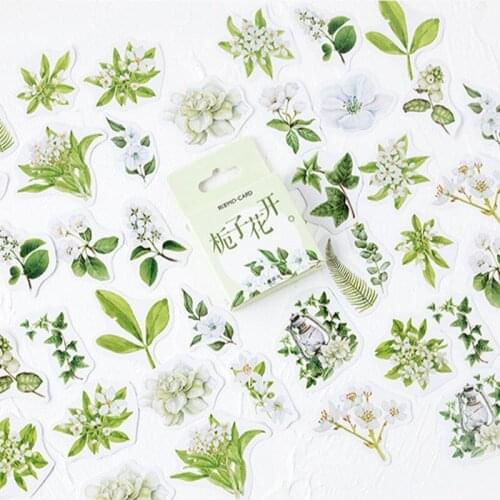 30packs wholesale Mini Box plant stickers Gardenia blossom packing Packaged Stickers fresh hand account diary scrapbook 4CM