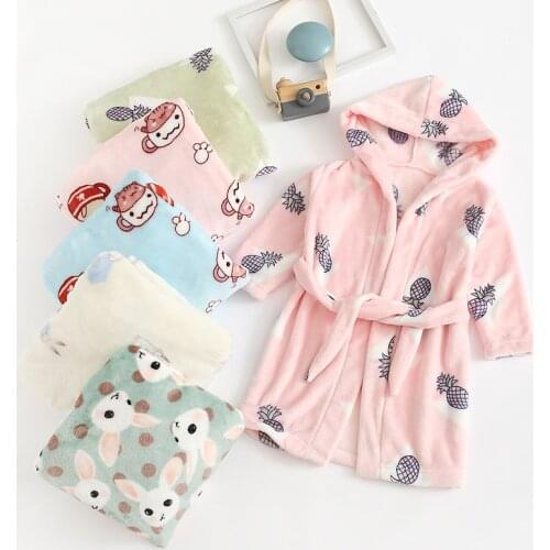 Autumn Winter Baby Girl Bathrobes Kids dressing gown Soft Flannel Warm Cartoon Hooded Children Robe Towel Toddler Boys Clothes
