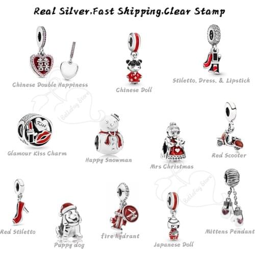 100% Real 925 Silver Snowman Charms Puppy Dog Beads Dangles Fits Original Bracelets Necklaces Bangles DIY Jewelry Making