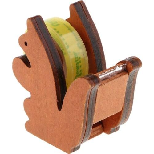 Wooden Squirrel Tape Dispenser Office Tool Home Masking Tape Cutter -Adhesive Tape Roll Holder (Removable)