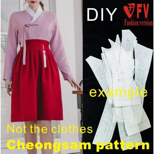 Womens modified Hanfu pattern blouse+skirt garment cutting drawing 1:1 physical pattern BQP-24