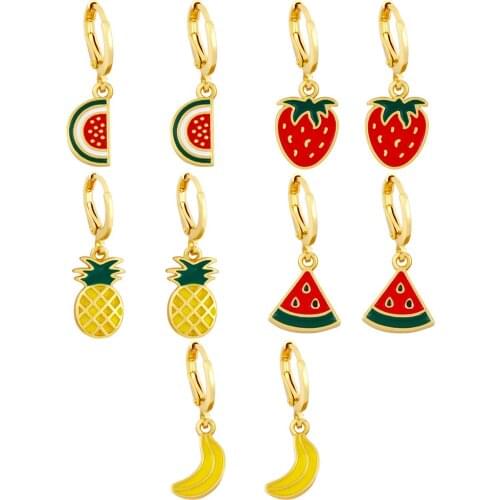 EYIKA Lovely Colorful Enamel Summer Fruit Dangle Earrings Strawberry Pineapple Watermelon Banana Cute Korean Women Earring Arete