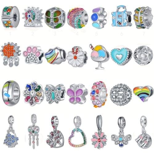 Hapiship New Fashion Colour Heart Flower Butterfly Claws CZ Charm Bead Fit Original Pandora Bracelet DIY Jewelry for Women CZ207