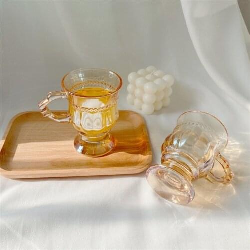 Ins French Retro Small Glass Cup Amber Transparent Goblet Homestay Photo Props Coffee Snacks Verre