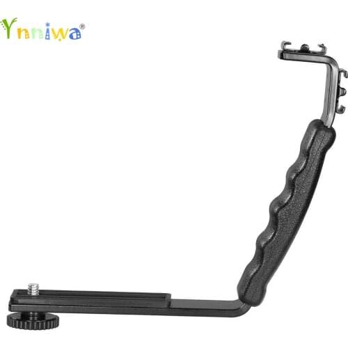 Camera Flash Bracket L-Shape Bracket Holder With 2 Side Hot Shoe Mounts for Video Light Flash DSLR Holder