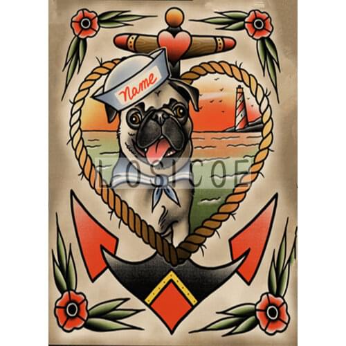 "Dog Sailor" 30X42 CM Tattoo Print Painting Vintage Kraft Paper Poster Wall Art Flip Chart Stickers Home Decoration