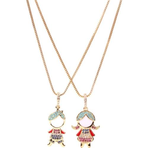 EYIKA Fashion Girl Boy Mix Color Zircon Pendant Love Heart Necklace Pearl collares de moda for Couple Kid Jewelry Birthday Gift