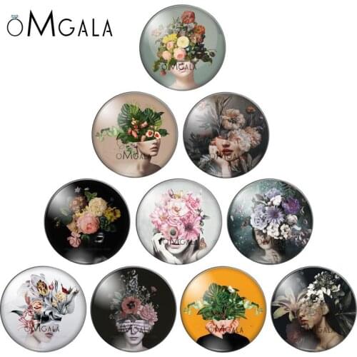 Fashion Beauty Art Flower Girls 10pcs mixed 12mm/18mm/20mm/25mm Round photo demo glass cabochon flat back Making findings