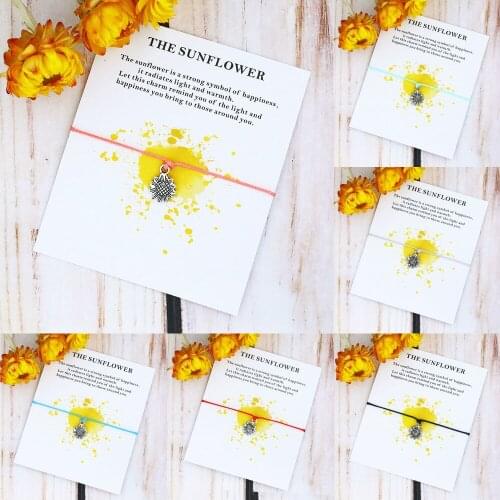 Fashion Sunflower Bracelet Sunflower Charm Wax Cord Bracelet Sunflower Jewelry for Women Men Friendship Jewelry Gift