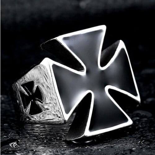 Religious Style High Quality Metal Black Cross Ring Mens Rock Punk Party Jewelry