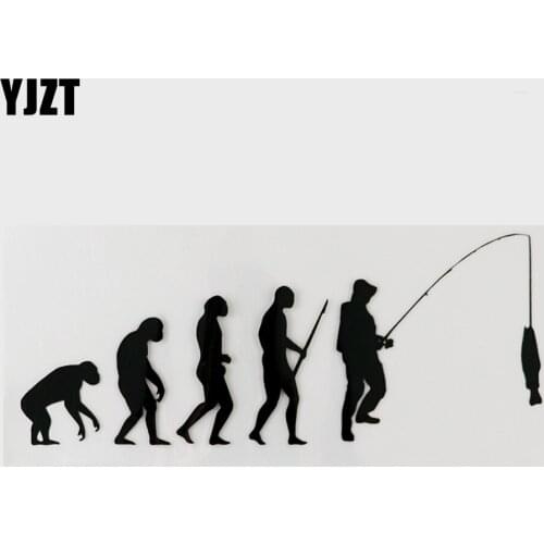YJZT 17.8CMX7.2CM Evolution Of Man Fishing Decal Vinyl Car Sticker Black/Silver 8A-0948