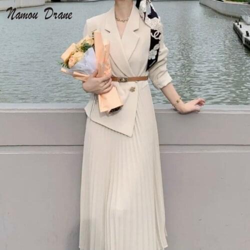 Namou Drane 2021 Autumn New Korean Style Temperament Waist Fashion Long Trench Coat Single Button Blazer Dress women clothing