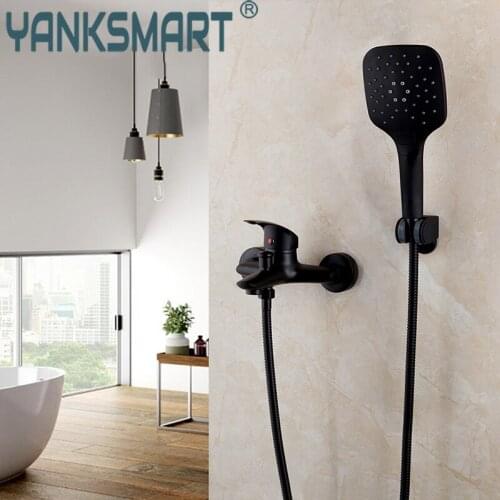 Bathroom Bathtub Shower Faucets Wall Mounted Hand Held Black Shower Head Sets Cold And Hot Mixer Water Tap