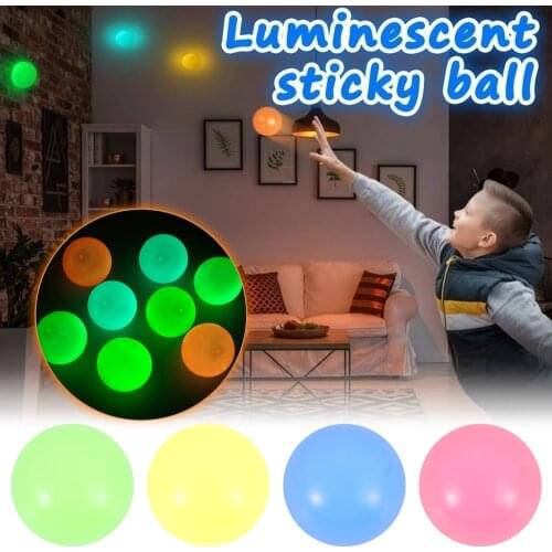 8pcs 45/60mm Stick Wall Ball Glowing Globbles Fidget Toy Target Ball Decompression Squash Xmas Sticky Throw Stress Kids Gift