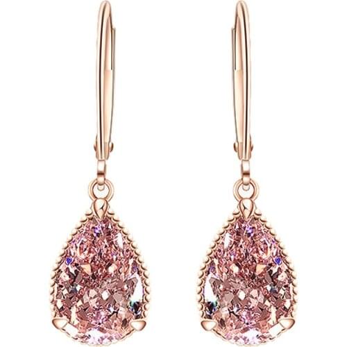 Real 18K Rose Gold Dangle Earring 925 Sterling silver Water Drop 4ct Pink Diamond Party Wedding Drop Earrings for Women Jewelry