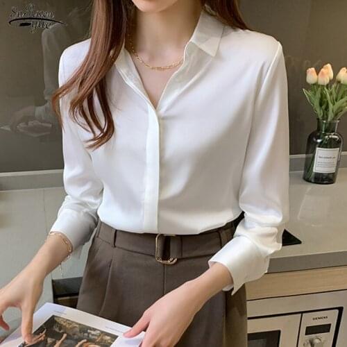 Spring New Plus Size Loose Chiffon Blouse Long Sleeve Satin Blouse Shirt Casual Blouses Solid Office Ladies Tops Blusas 12803