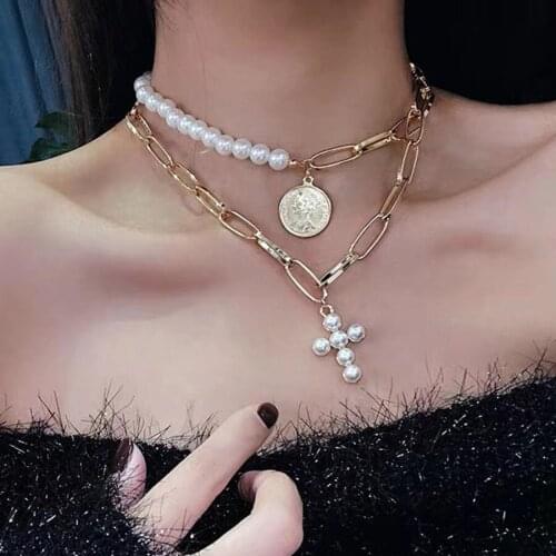 Fashion Irregular Natural Pearl Womens Necklace Set 2021 New Gothic Pendant Crystal Butterfly Necklace Stainless Steel Necklace