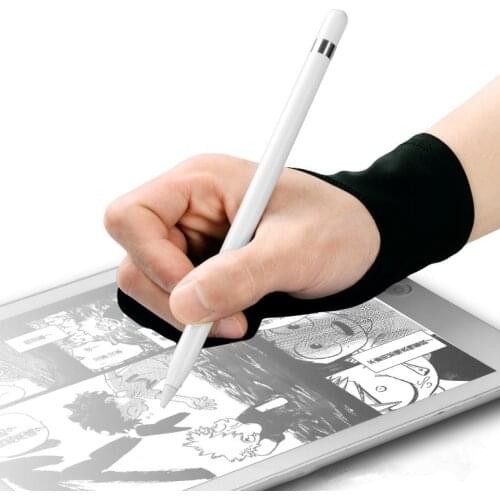 KDD Artist Drawing Glove for Any Graphics Drawing Tablet Black 2 Finger Anti-Fouling,both for Right and Left Hand Black Free Siz