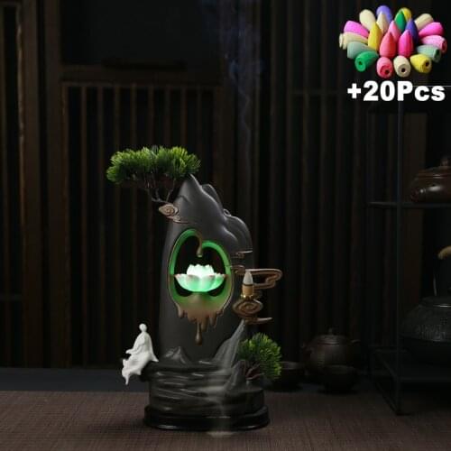 Gift Creative Led Light Backflow Incense Burner Quiet Space Zen Yoga Room TeaHouse Decoration Buddhist Monk Lotus Incense Censer