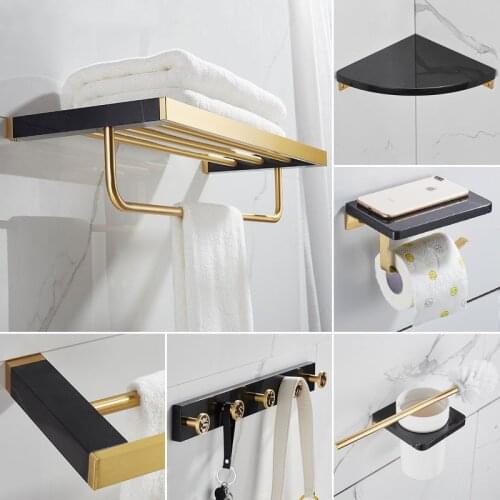 Luxury Marble Nad Brass Black Gold Bath Towel Shelf Nordic Robe Hook Paper Holder Bathroom Decoration Accessories