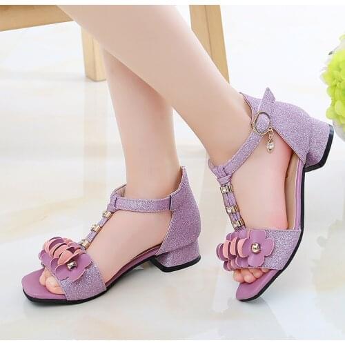 Kid Beach Shoes Roman ChildrenS Sandal Size 33 Princess Summer High Heels Shoes Girl Fashion Flower Pink Gladiator Sandals 3-12