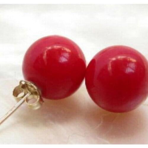 10mm Red Coral Beads Earrings