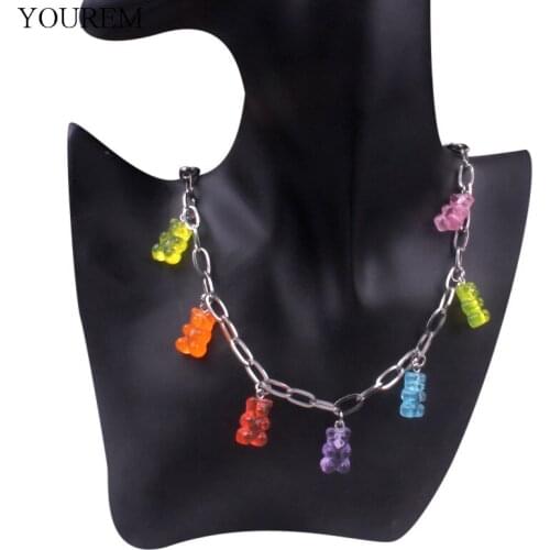 Width 6mm rectangle chain stainless steel resin cute bear neckalces for women colorful bears jewelry accessories girls gifts