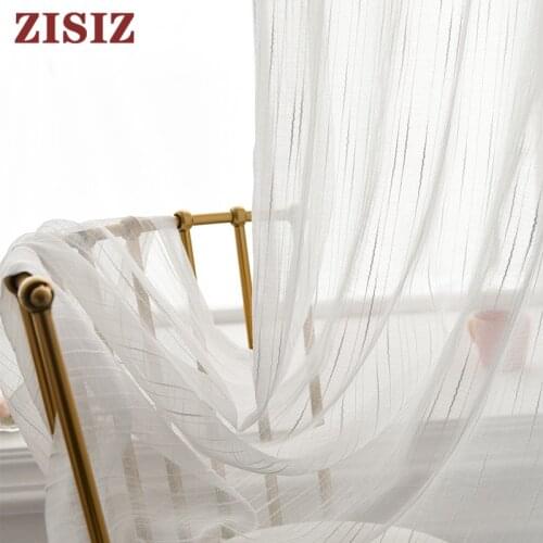 Nordic Striped Sheer Curtains White Window Tulle Curtains for Living Room Voile Curtains for Bedroom Kitchen Single Panel