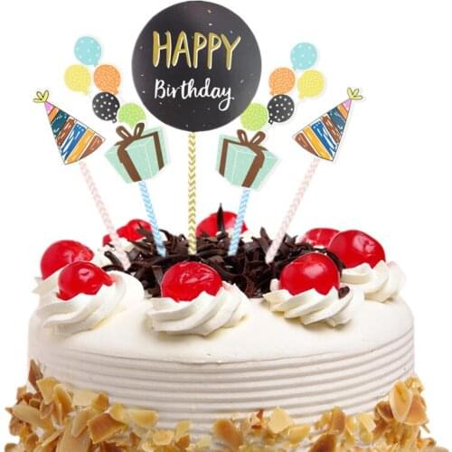 Happy Birthday Cake Topper Flags Glitter Balloon Cupcake Topper Decoration Kids Boy Girl Baby Shower Party DIY Baking Xmas New