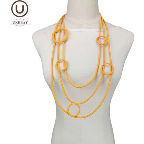 UKEBAY New Round Statement Necklaces Women Choker Necklace Big Sweater Chain Boho Rubber Jewelry Gift Mom Festival Gift Charms