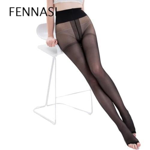 FENNASI Stirrup Women Tights T Crotch Sexy Nylon Pantyhose Open Toe Female Stockings Tights Slim Solid Color Black Pantyhose