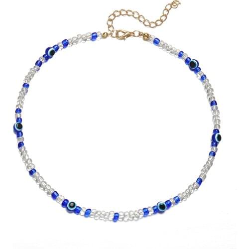 2021 Chic Boho Bead Choker Necklace For Women Fashion Evil Eyes Acrylic Beads Short Necklaces Elegant Turkish Jewelry
