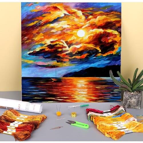 Gold Clouds Pre-Printed 11CT Cross Stitch Patterns DIY Embroidery DMC Threads Hobby Painting Handicraft Knitting Counted