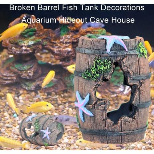 2021 Fish Tank Aquarium Cave Resin Broken Barrel Wine Bucket Ornament Accessories Landscape Decoration Fish Shrimp Hiding Place