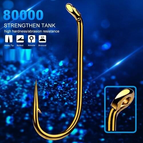 50pcs/lot Fly Fishing Hook High Carbon Steel Jig Barbed With Hole fly tying hook Saltwater Fresh Fishing Shirmp Worm lure bait