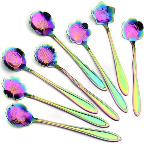 8pcs Flower Shape Tea Coffee Spoon Stainless Steel Drinking Tools Cup Accessories Tableware Sugar Ice Cream Spoons Mixing Spoon