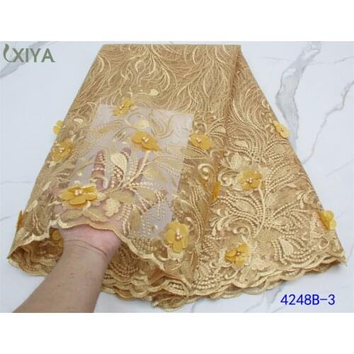 African Lace Fabric with Beads High Quality Appliqued Mesh Net Lace Nigerian Tulle Lace Fabric for French Wedding APW4248B