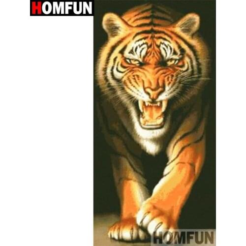 HOMFUN Full Square/Round Drill 5D DIY Diamond Painting "Animal tiger" 3D Embroidery Cross Stitch 5D Home Decor A27341