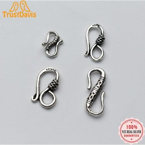 TrustDavis Real 925 Sterling Thai Silver Simple Bangle Necklace S Charm Buckle Handmade DIY Accessories Jewelry Wholesale DZ143