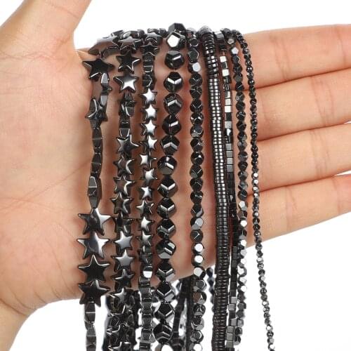 Natural Stone Beads 8-Sided Cut-Angle Black Hematite Round Beads For Jewelry Making Needlework Bracelet DIY