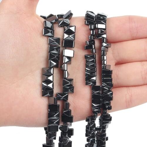 Natural Stone Beads Double Hole Black Pyramid Hematite Loose Spacer Beads for Jewelry Making Needlework DIY Bracelet Accessories