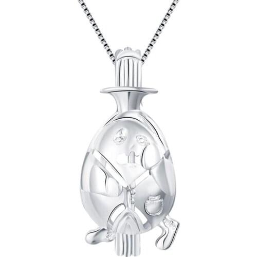 CLUCI 3pcs Graduate Egg Design Pearl Necklace Cage Pendant in 925 Sterling Silver Pendant Graduation Jewelry Gift SC113SB